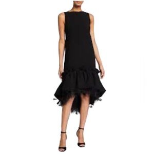 Huishan Zhang  Jodie Feather Embellished Black Crepe Cocktail Dress